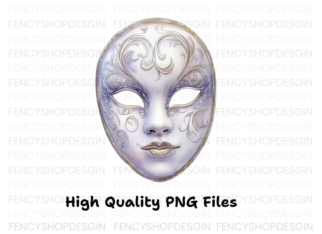 Elegant White Gold Masquerade Mask Clipart Bundle
