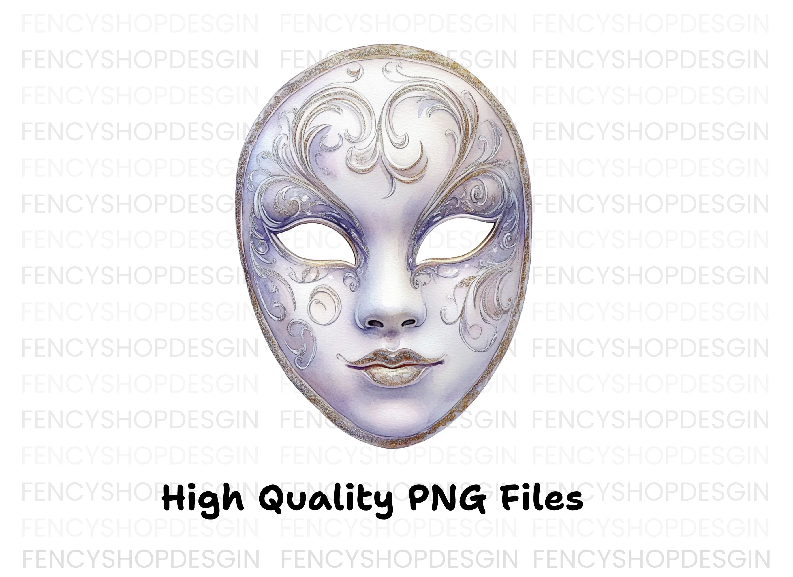 Elegant White Gold Masquerade Mask Clipart Bundle