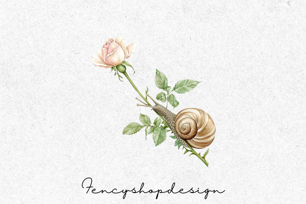 Adorable Snails with Blossoms and Fruit Clipart Bundle