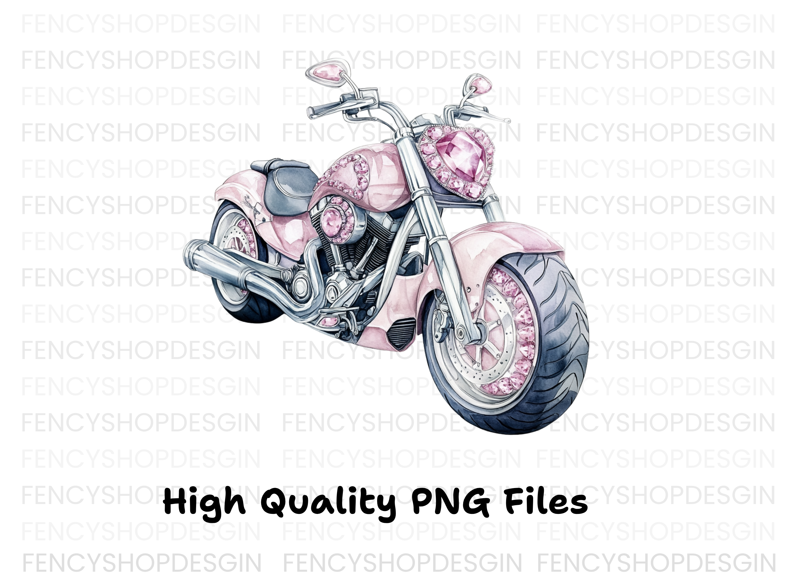 Pink Gemstone Motorcycle Clipart Bundle