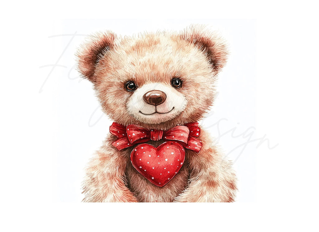 Valentine Teddy Bears with Red Hearts Clipart Bundle