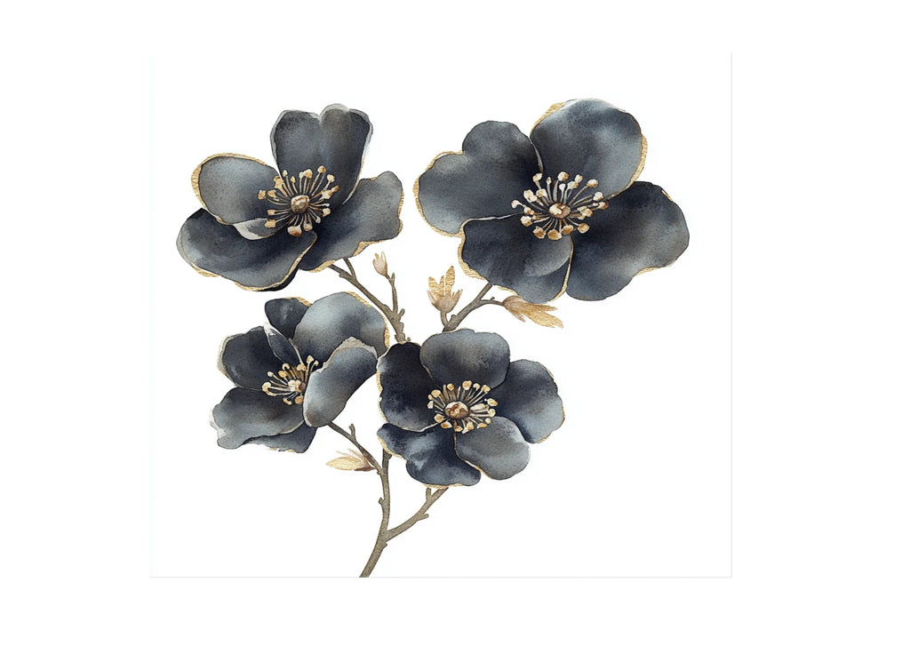 Dark Floral Gold Accents Clipart Bundle