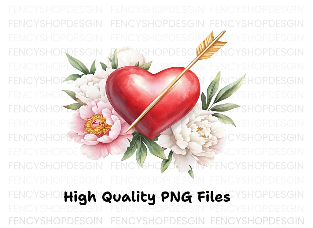 Valentine's Day Heart Peony Clipart Bundle
