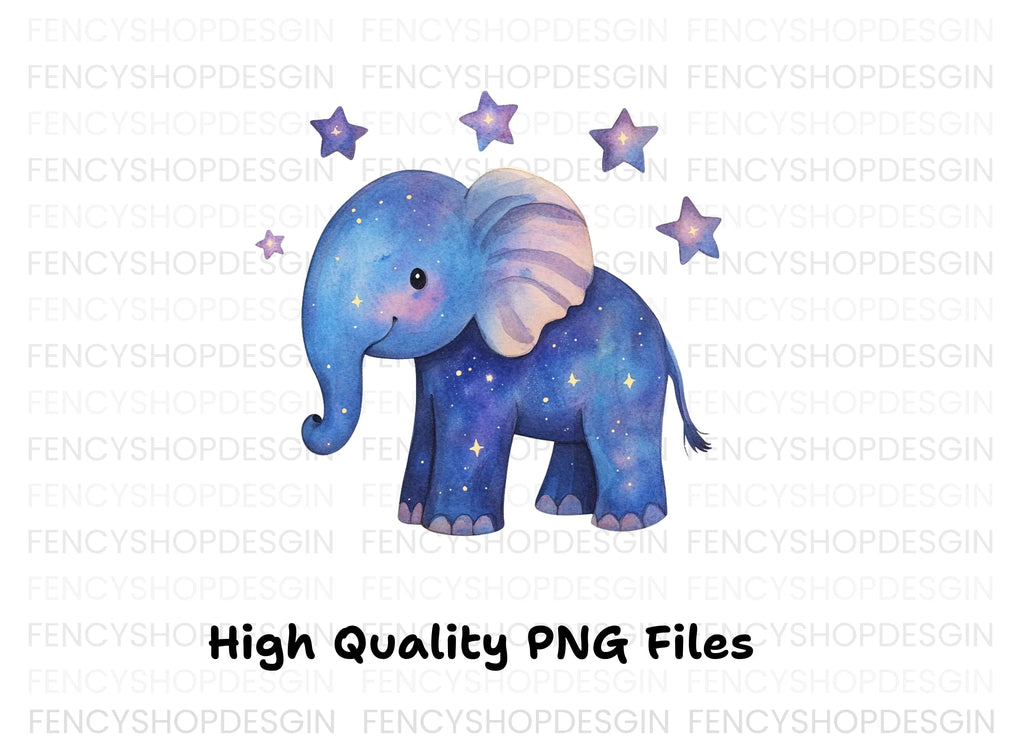 Galaxy Elephant with Stars Clipart Bundle