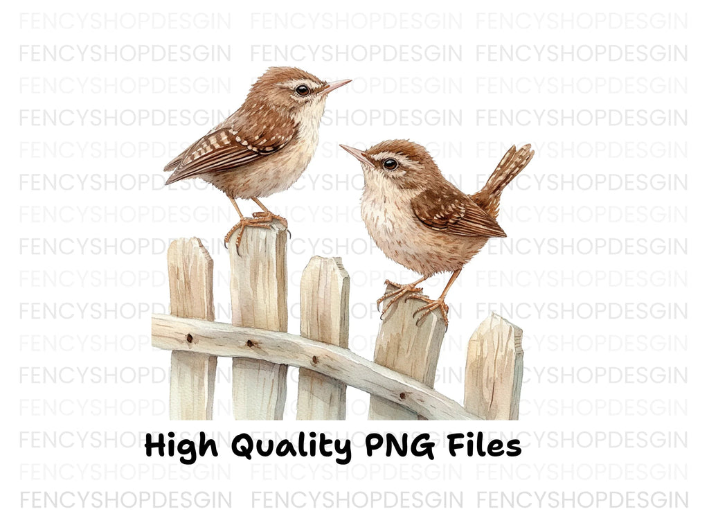Charming Wren Birds on Fence Clipart Bundle
