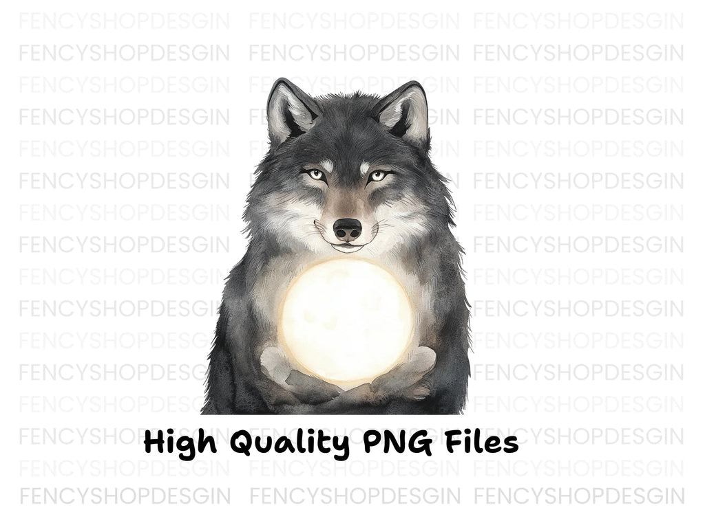 Wolf Holding Moon Clipart Bundle