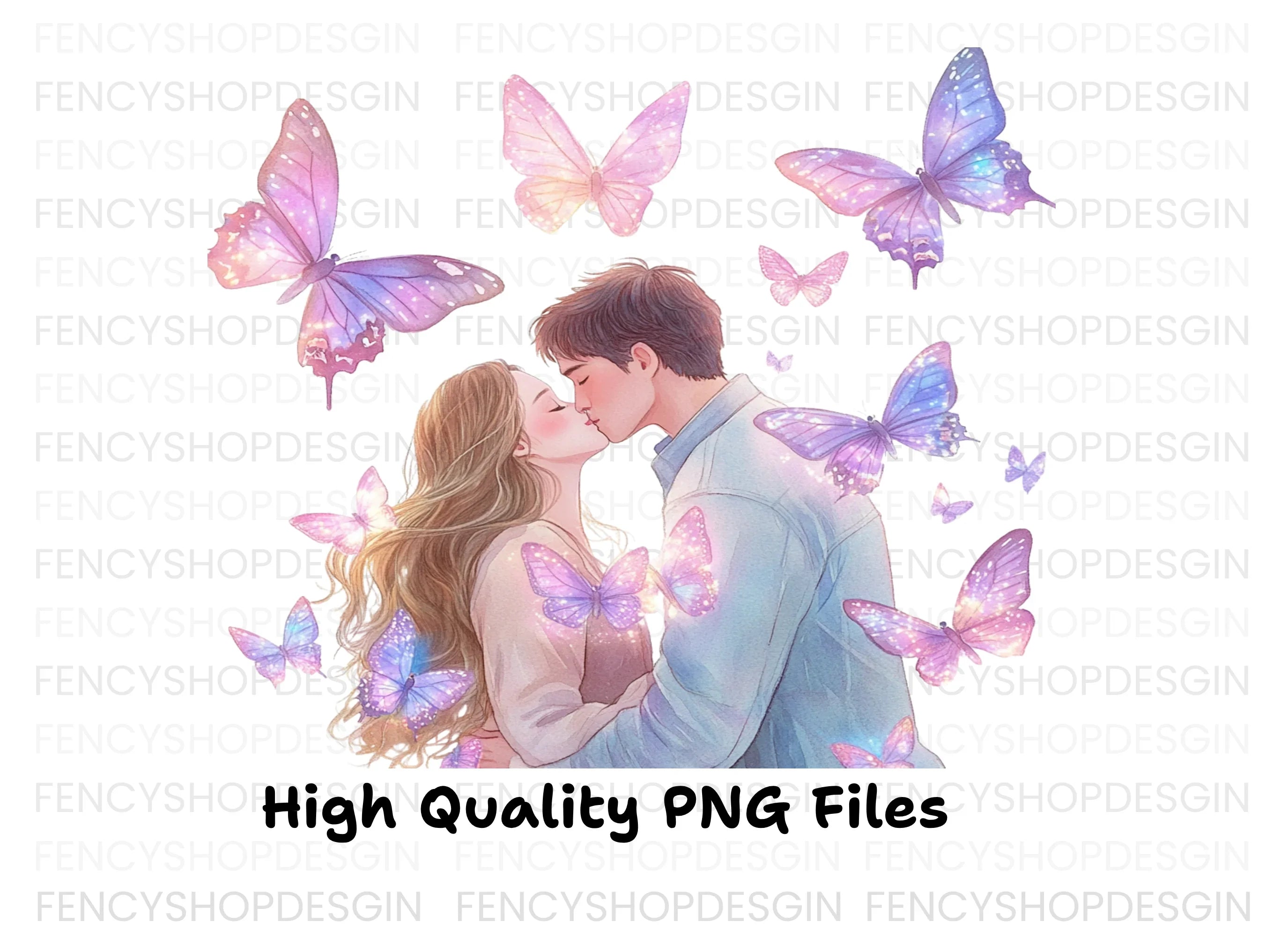 Romantic Couple Kissing with Butterflies Clipart Bundle