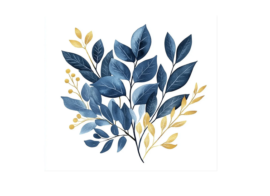 Elegant Blue Gold Leaf Clipart Bundle