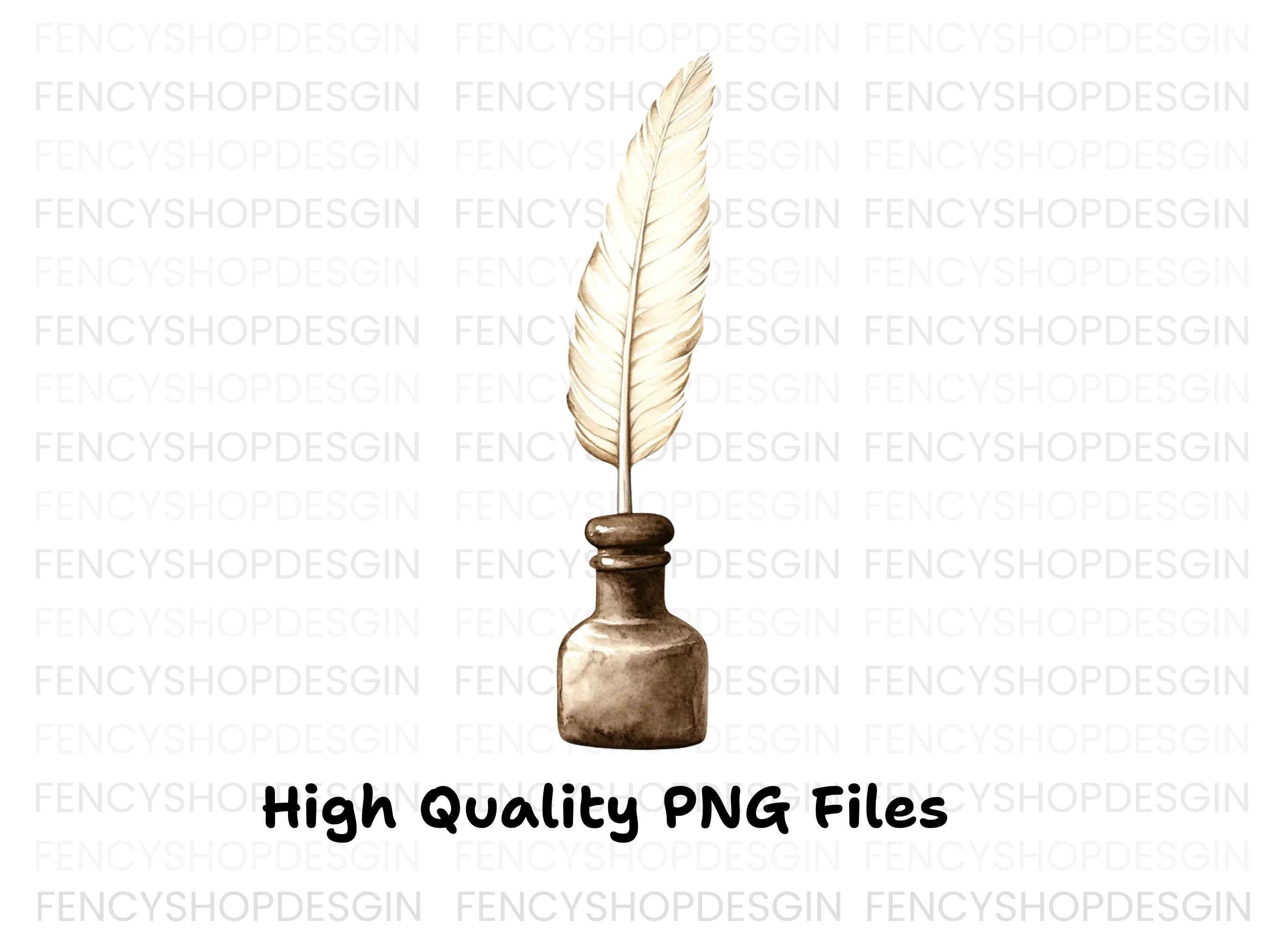 Elegant White Feather Quill Inkwell Clipart Bundle