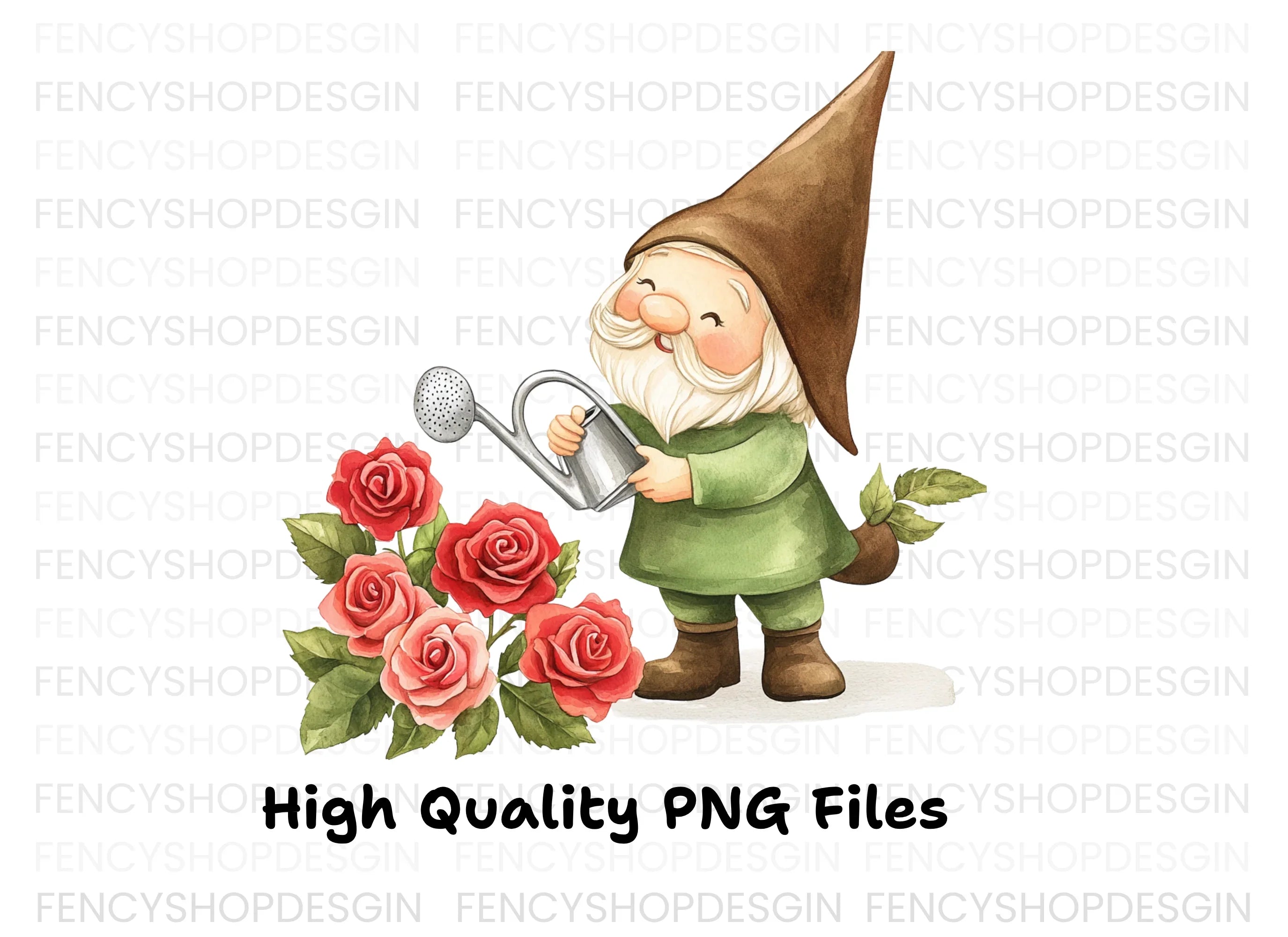 Gardening Gnomes with Roses Clipart Bundle