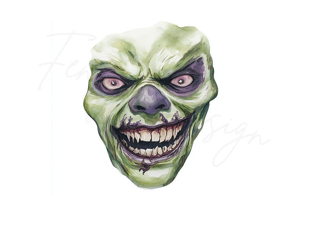 Zombie Faces Halloween Clipart Bundle