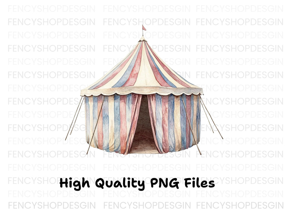 Classic Red and Blue Circus Tent Clipart Bundle