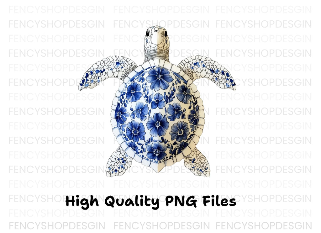 Blue White Chinoiserie Sea Turtle Clipart Bundle