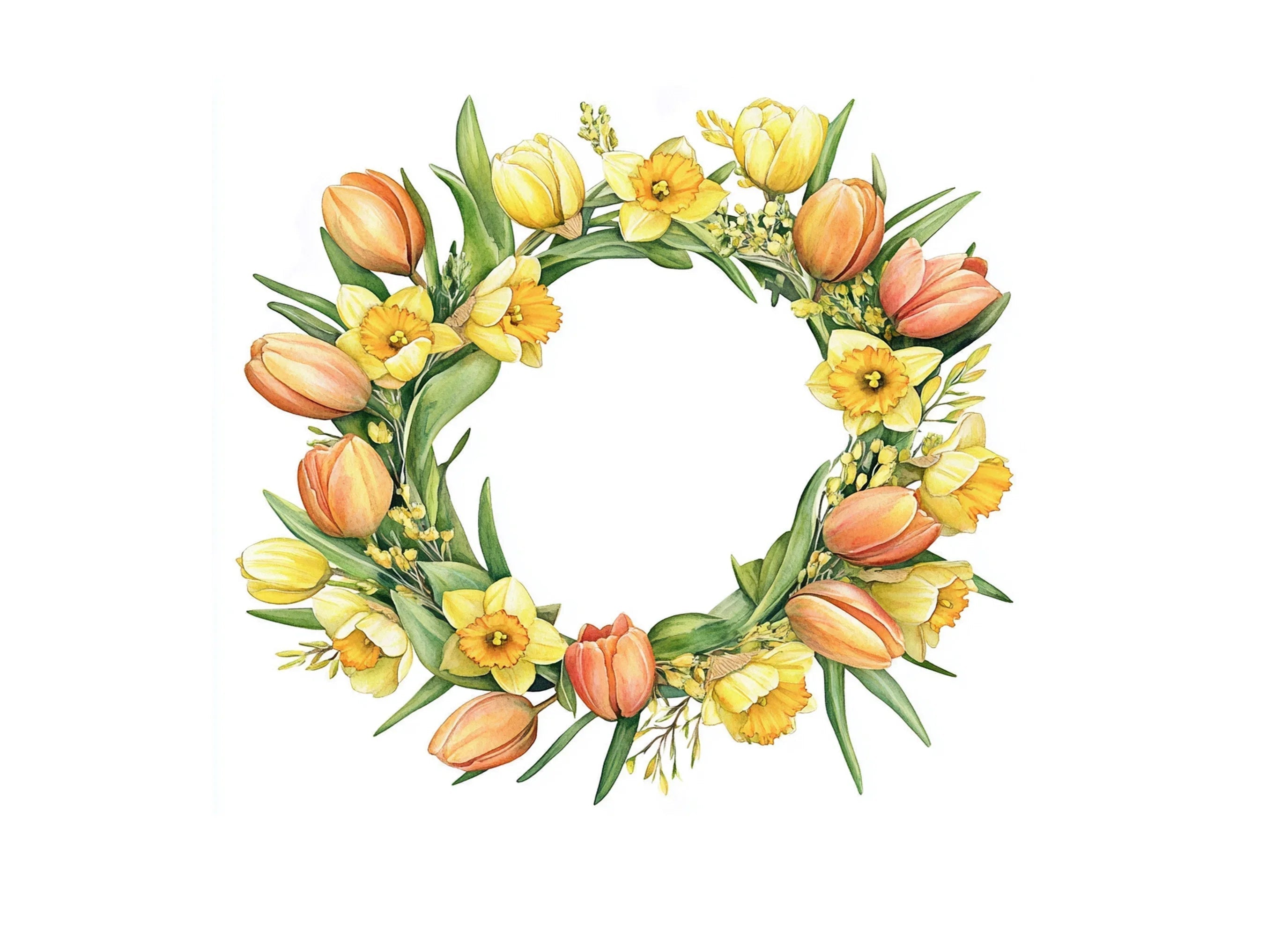 Spring Tulip Daffodil Wreath Clipart Bundle