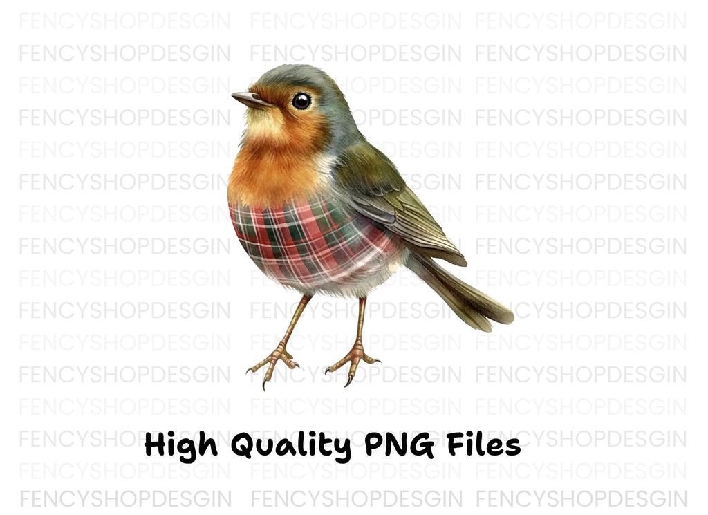 Festive Plaid Robin Bird Clipart Bundle