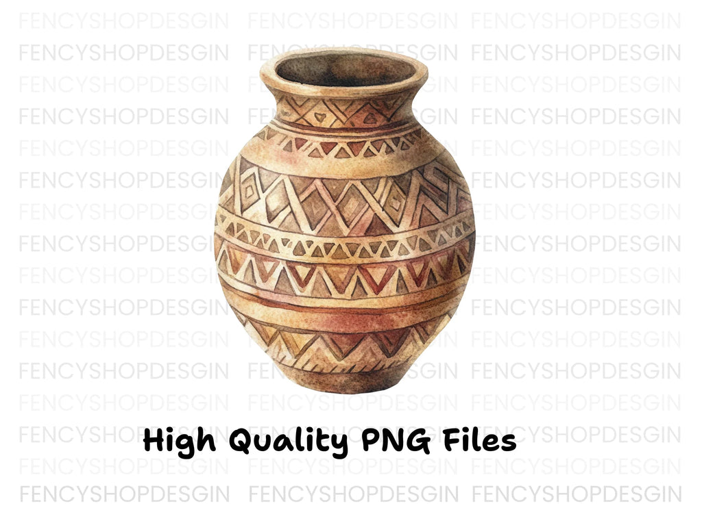 Hand Painted Tribal Clay Pots Clipart Bundle