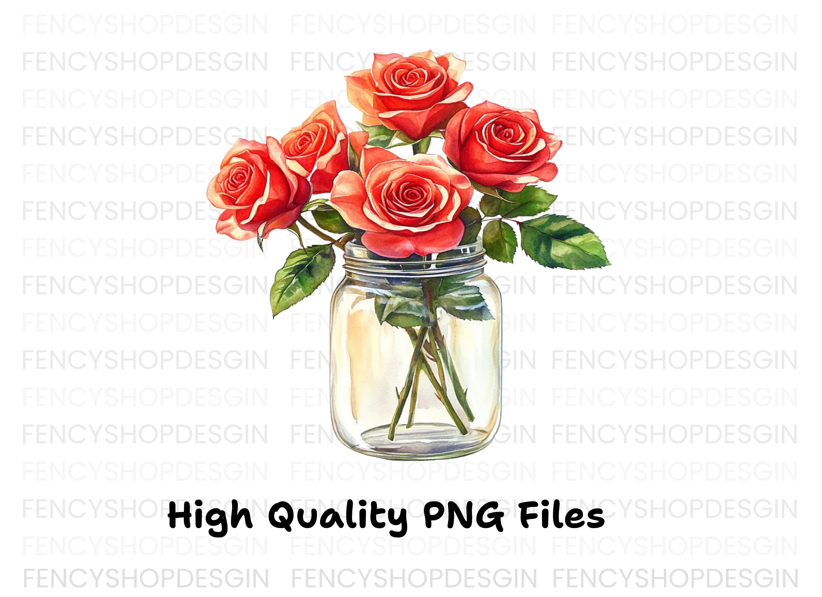 Red Roses in Mason Jars Clipart Bundle
