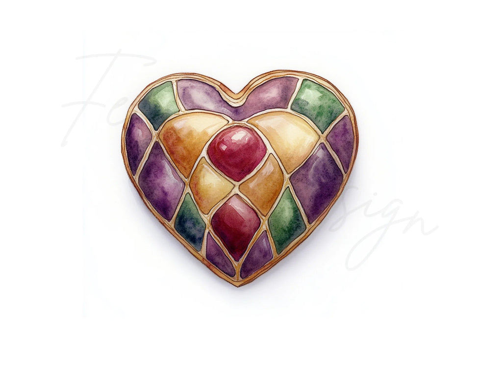 Jeweled Stained Glass Heart Clipart Bundle