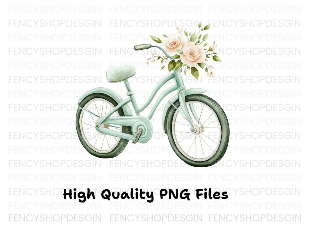 Bicycle with Peach Flowers Clipart Bundle