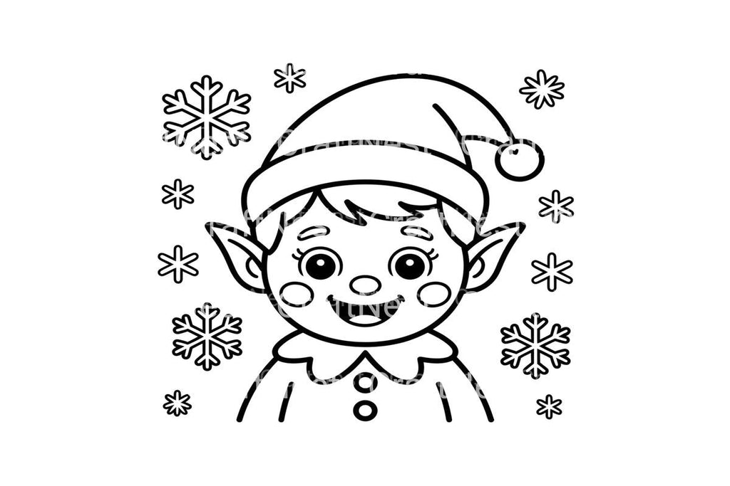 Cute Christmas Elf and Snowflakes Coloring Books