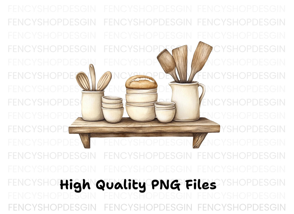 Farmhouse Kitchen Shelf Clipart Bundle