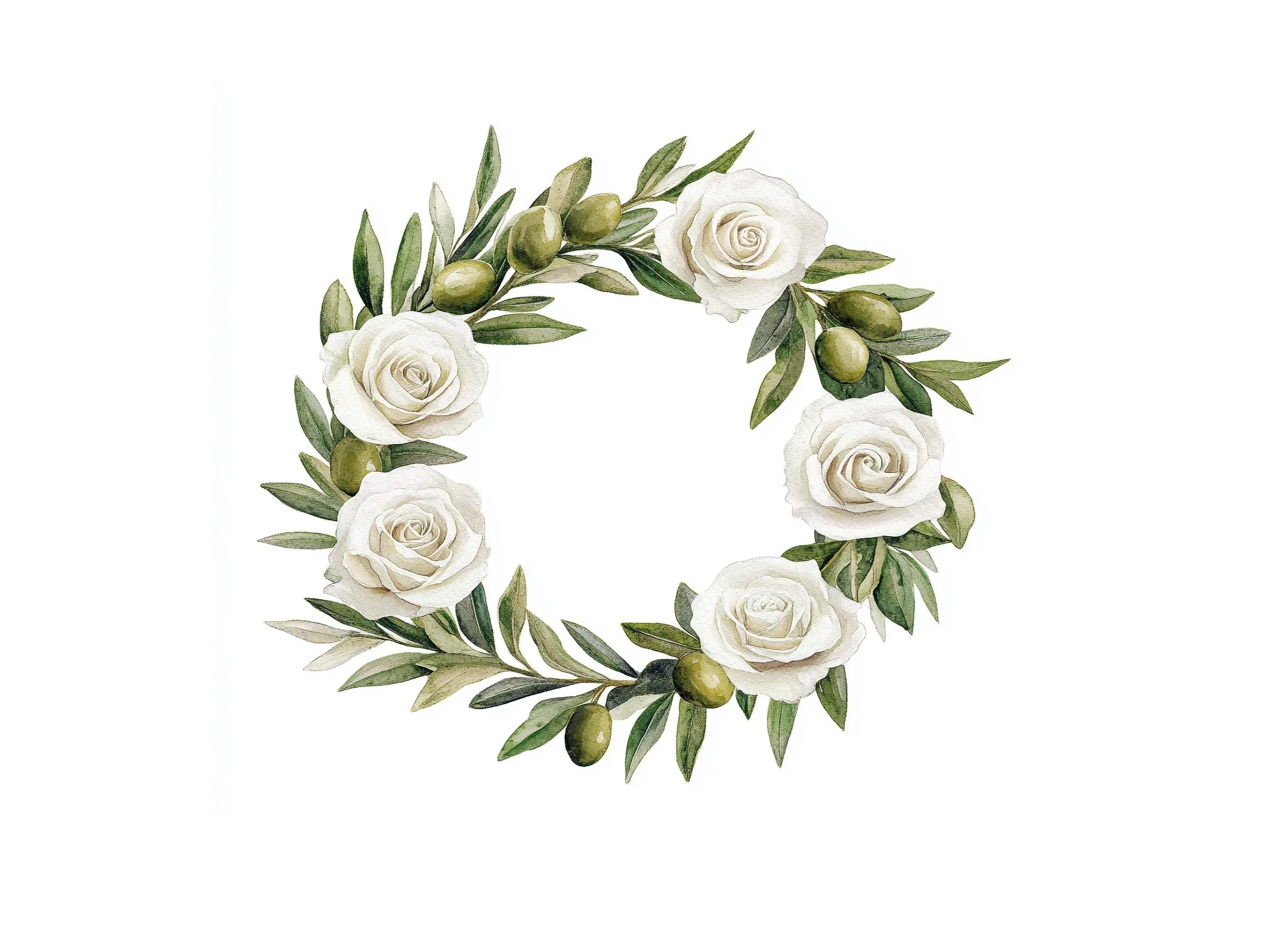 Olive White Rose Wreaths Clipart Bundle