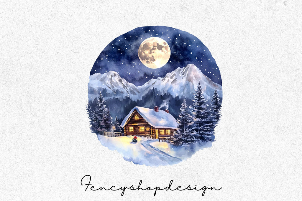 Winter Cabin Clipart Bundle