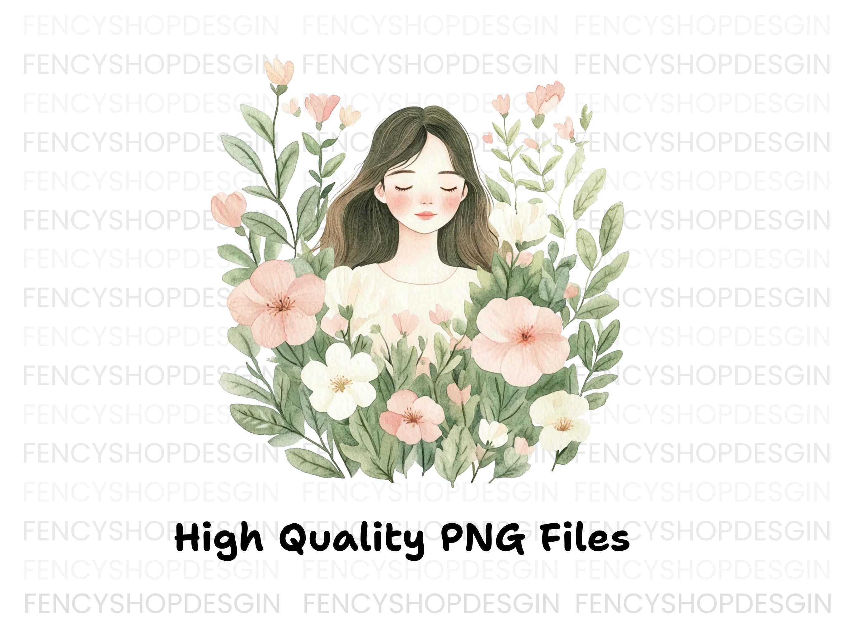 Girl in Flowers Clipart Bundle