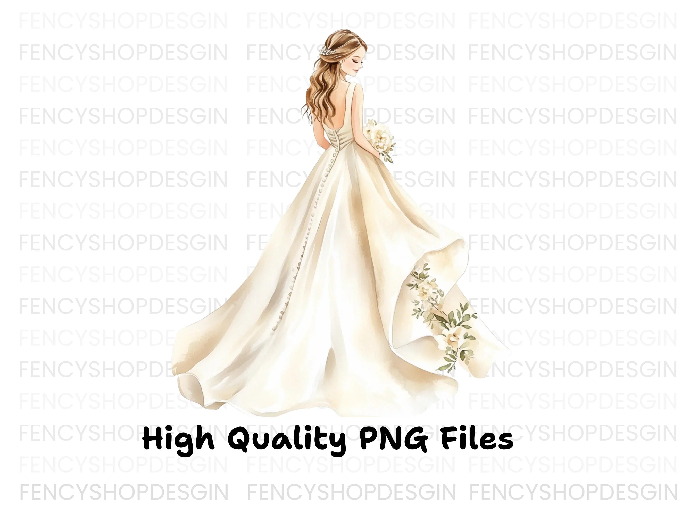 Beautiful Bride with Bouquet Clipart Bundle