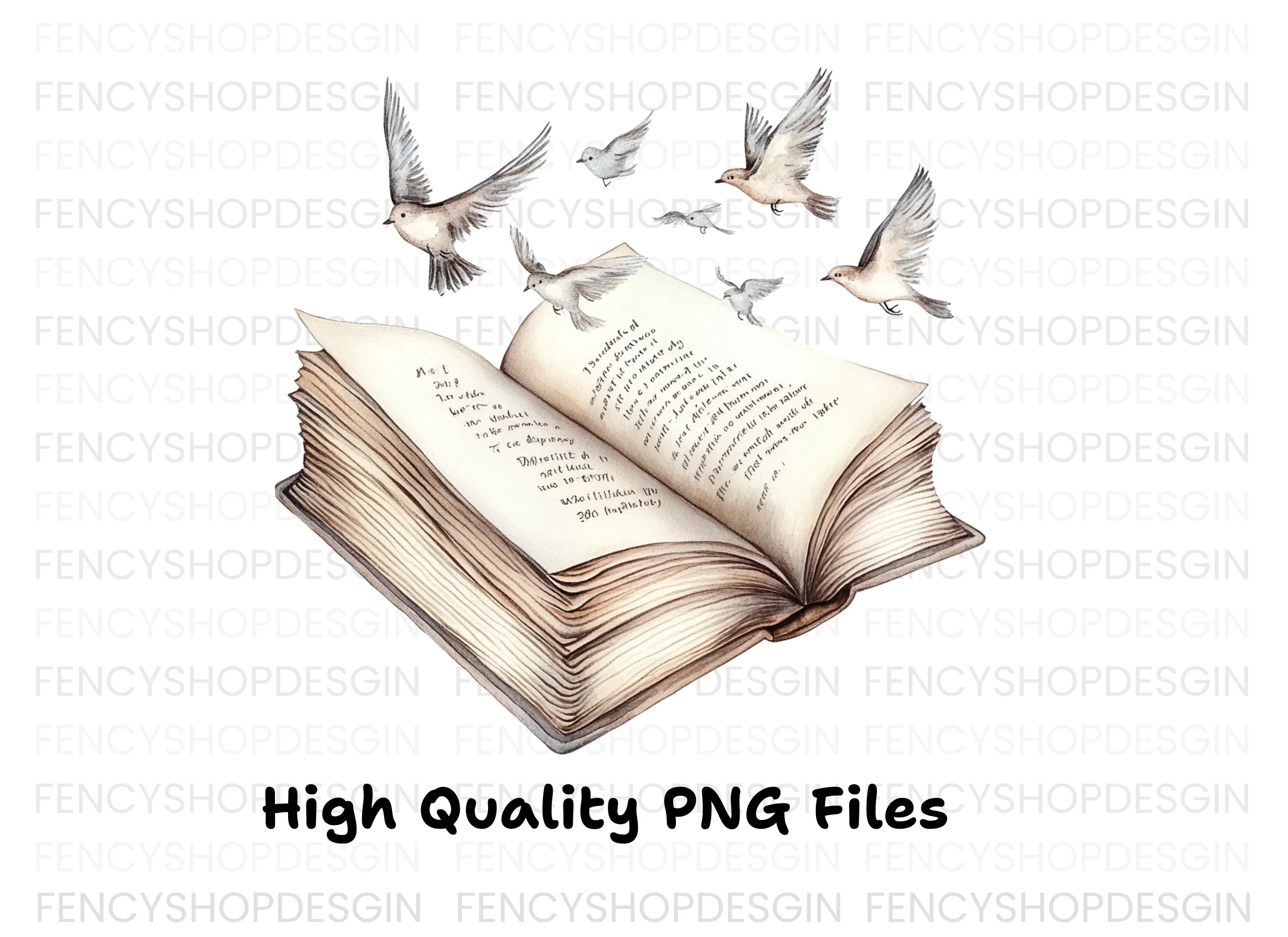 Vintage Books and Flying Birds Clipart Bundle