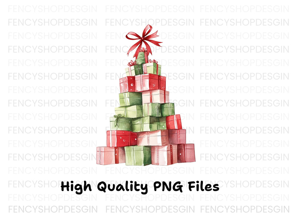 Red and Green Christmas Present Towers Clipart Bundle