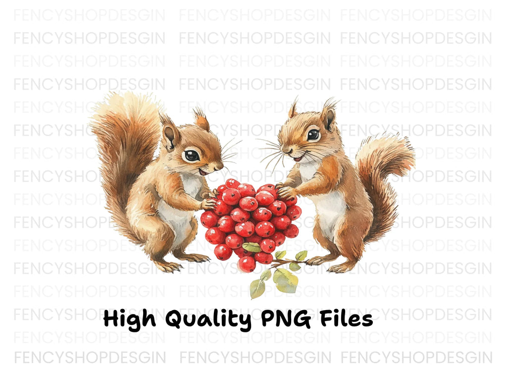 Adorable Squirrels with Berries Clipart Bundle