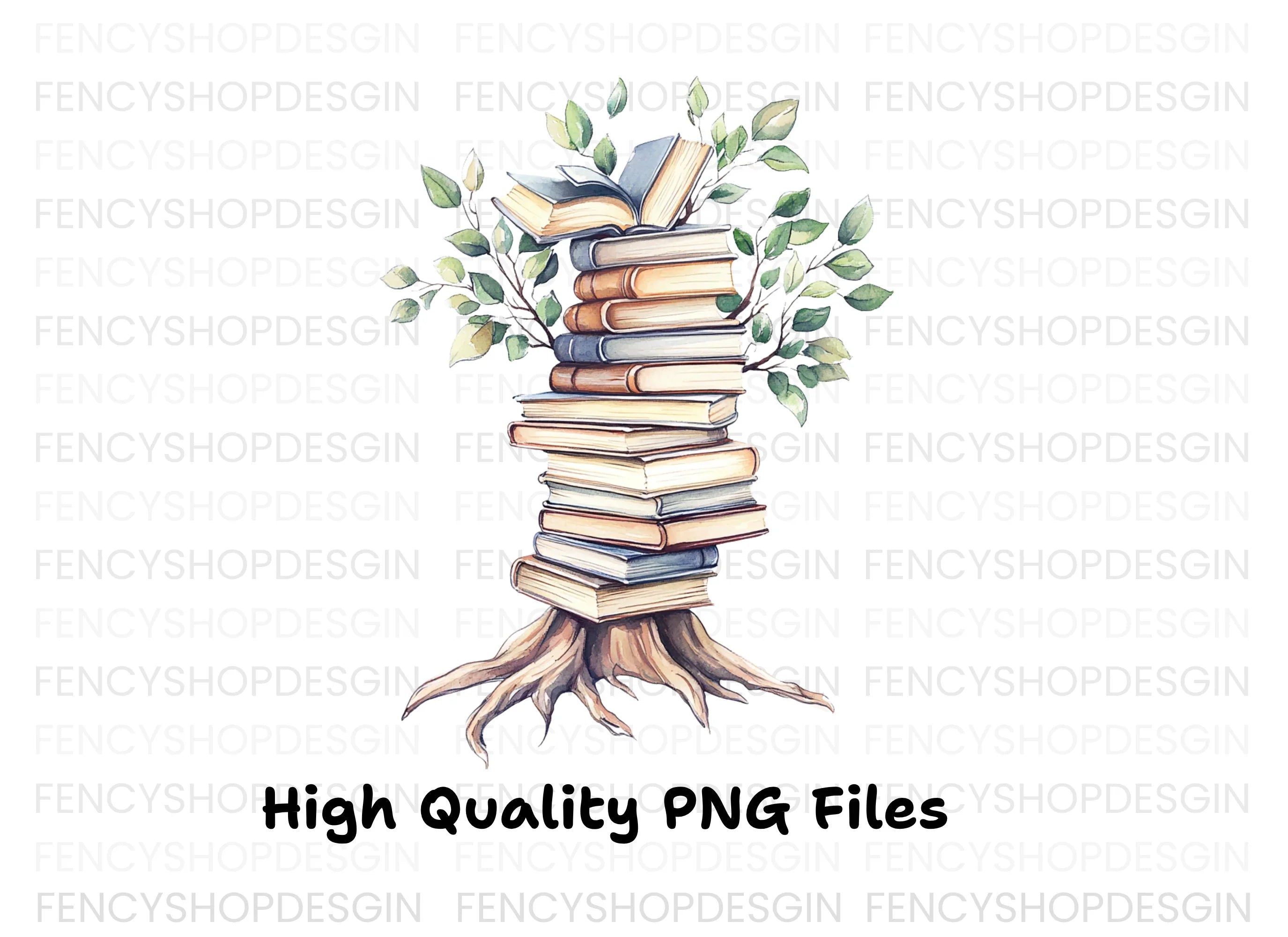 Stacked Books with Leaves Clipart Bundle