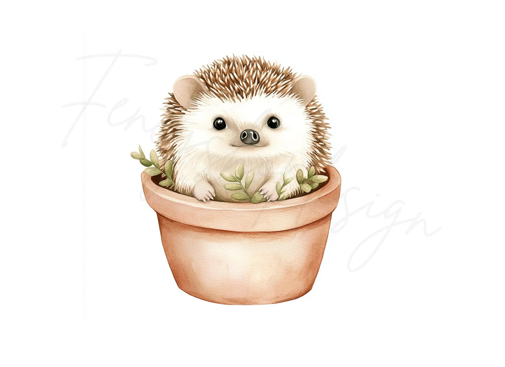 Cute Hedgehog in Pot Clipart Bundle