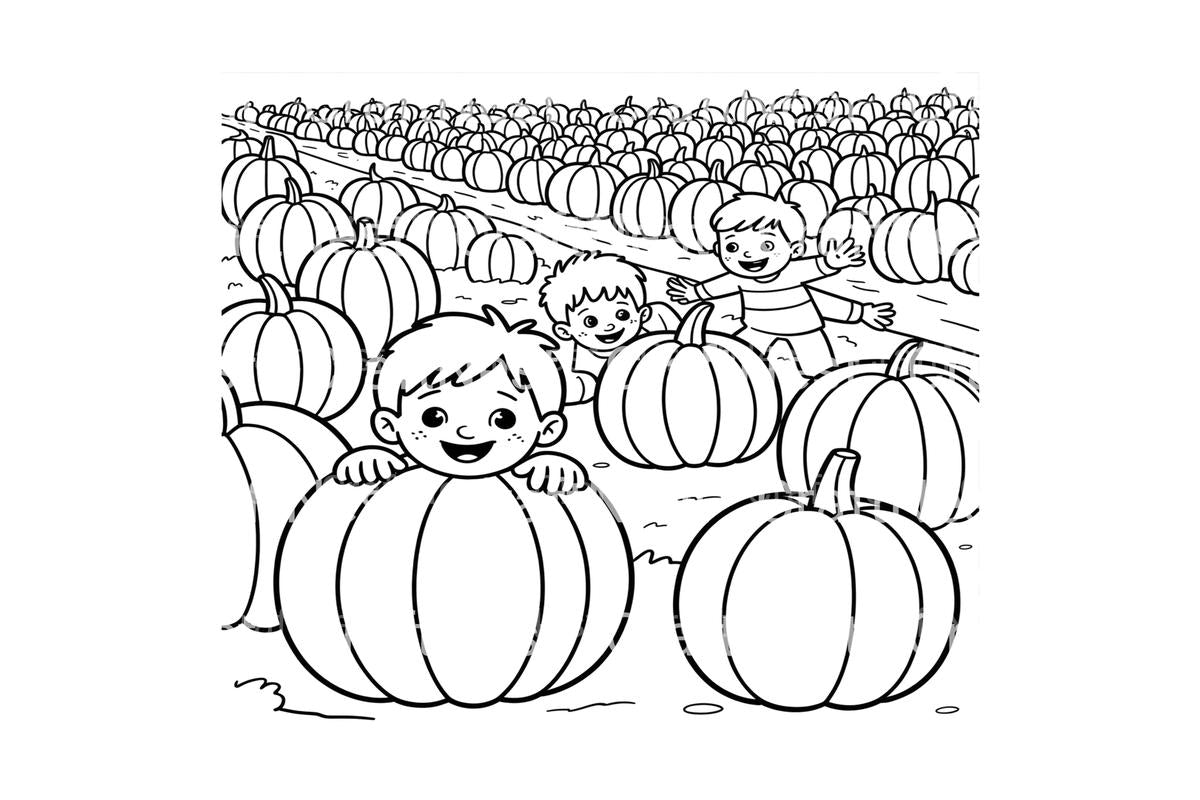 Kids in Pumpkin Patch Coloring Books