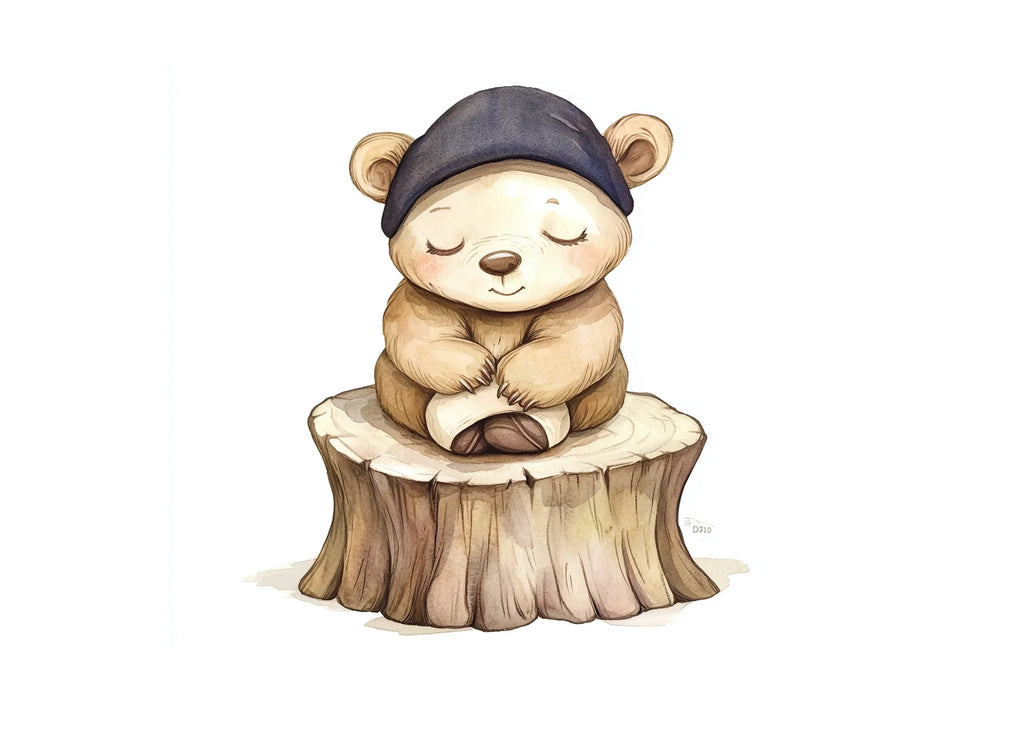 Sleeping Bear on Tree Stump Clipart Bundle