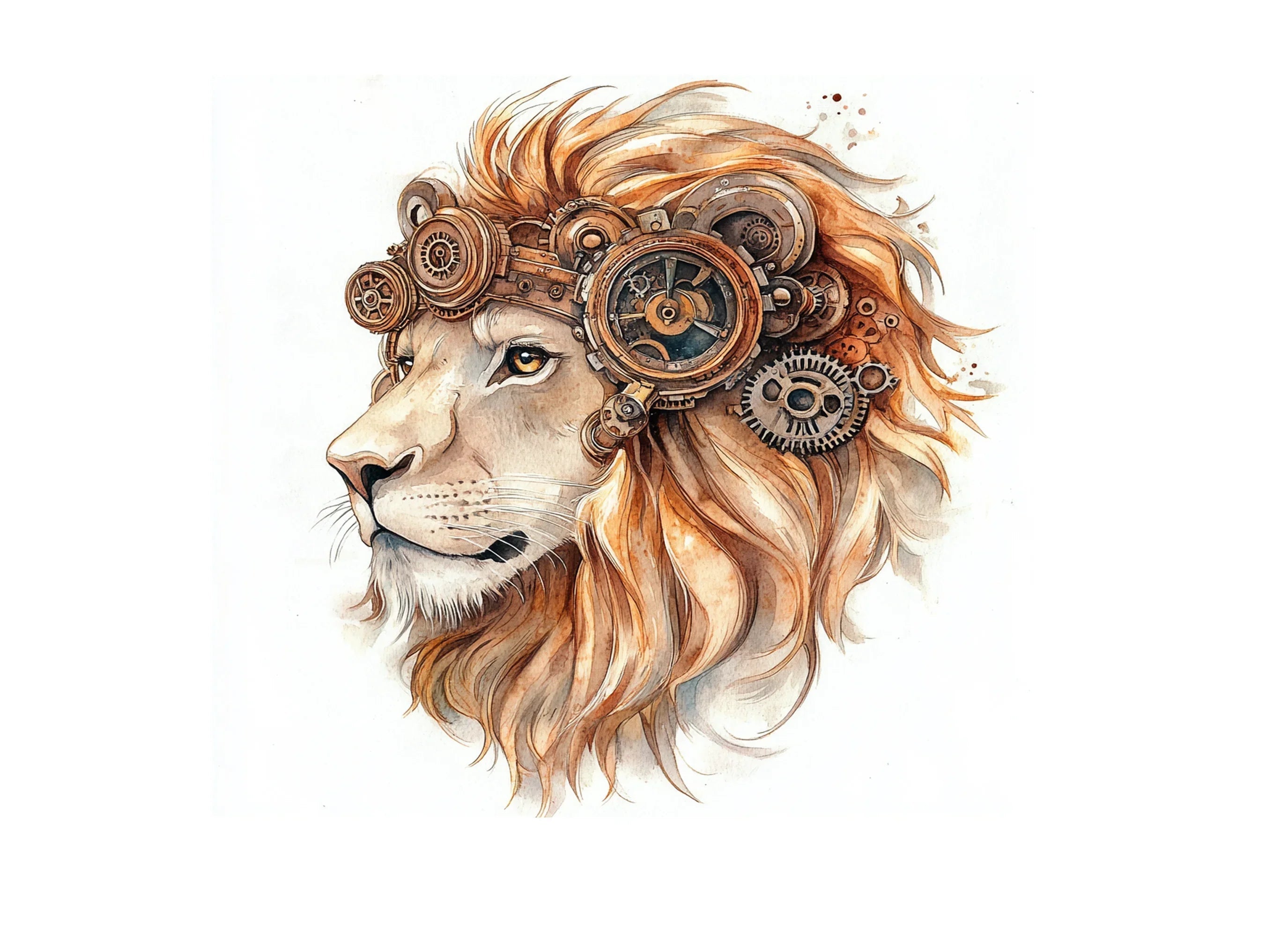 Steampunk Lion Heads Clipart Bundle