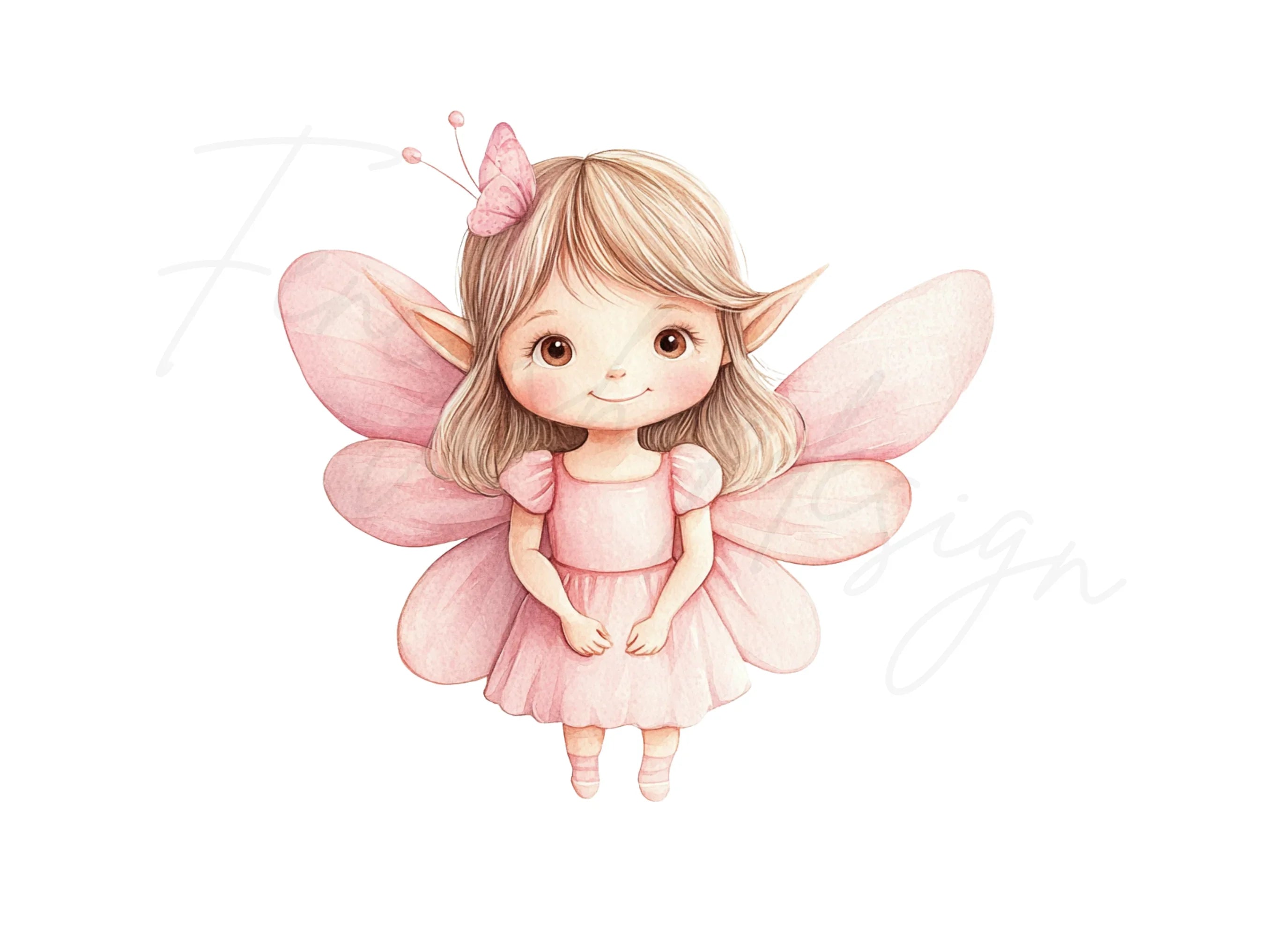Cute Pink Fairy Clipart Bundle