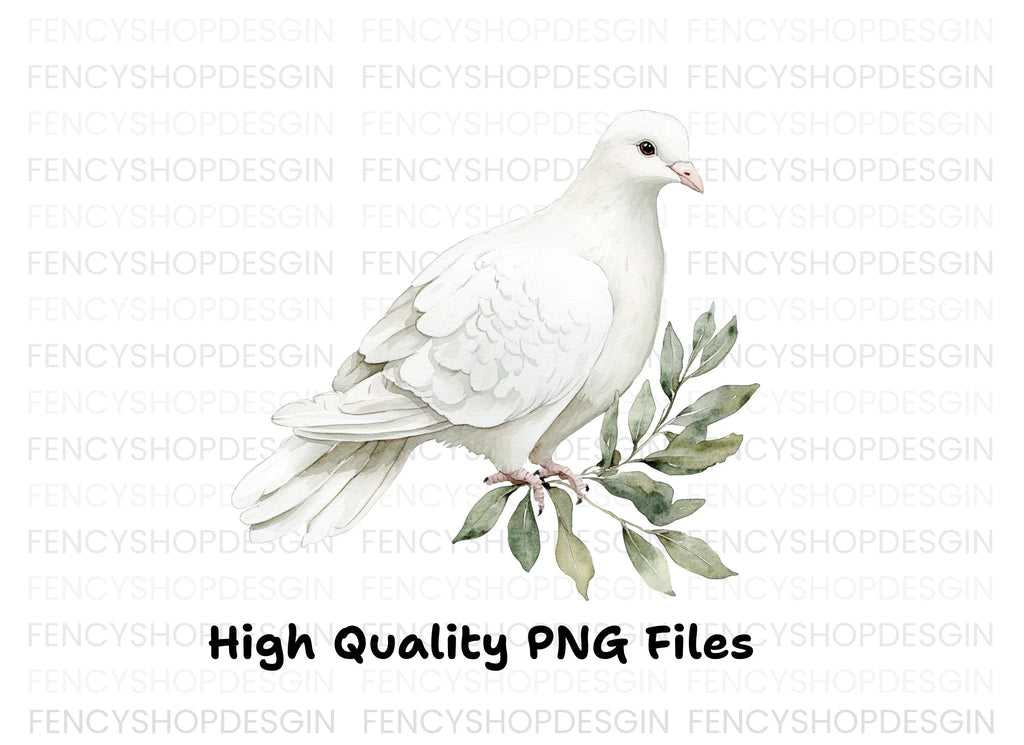 White Dove with Olive Branch Clipart Bundle