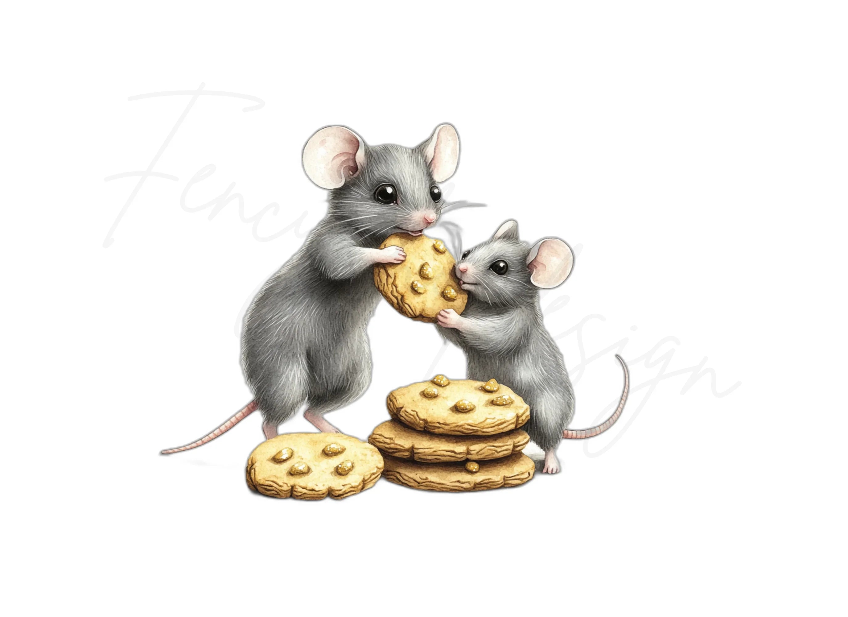 Cute Mice Sharing Cookies Clipart Bundle