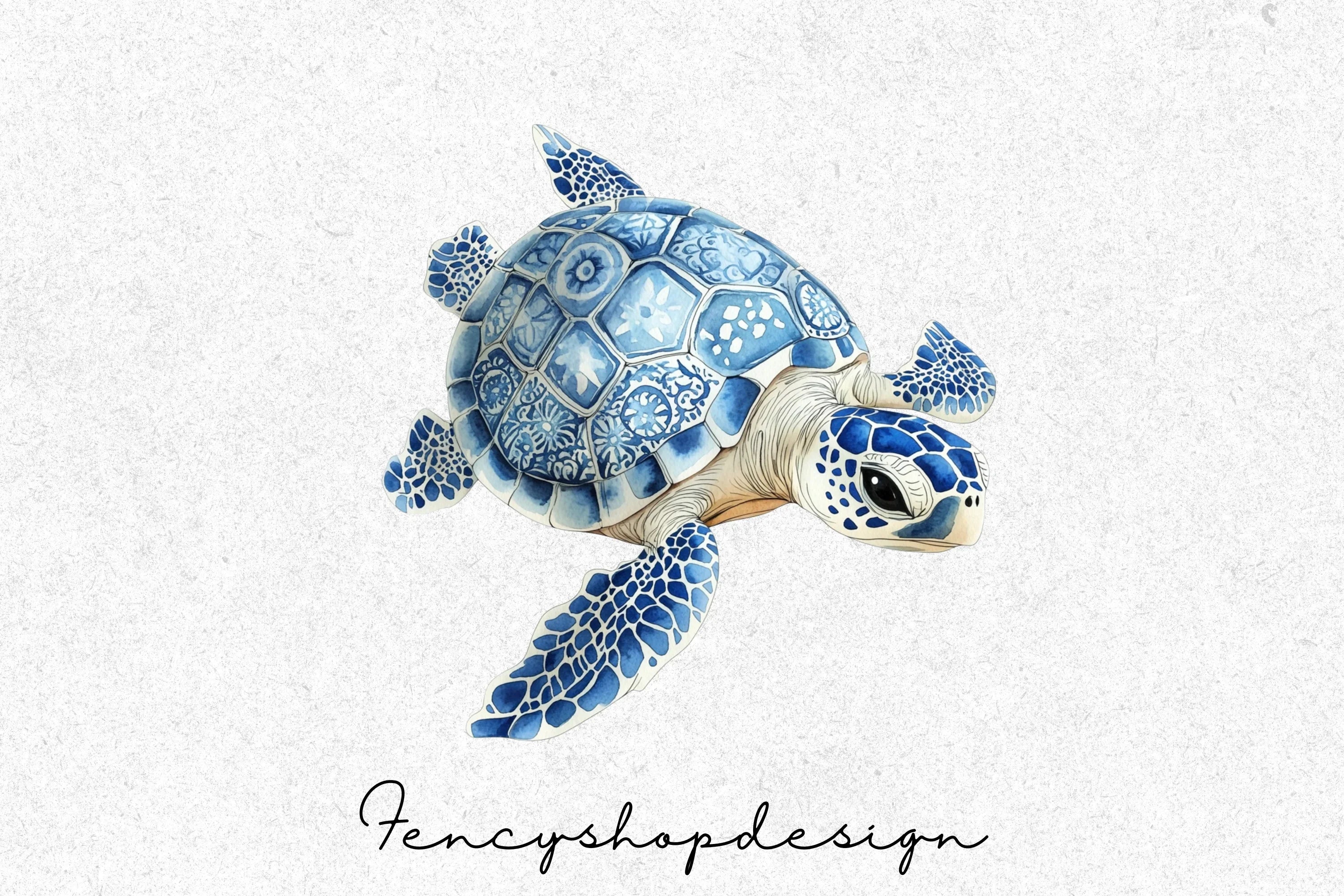 Chinoiserie Delft Blue Turtle Clipart Bundle