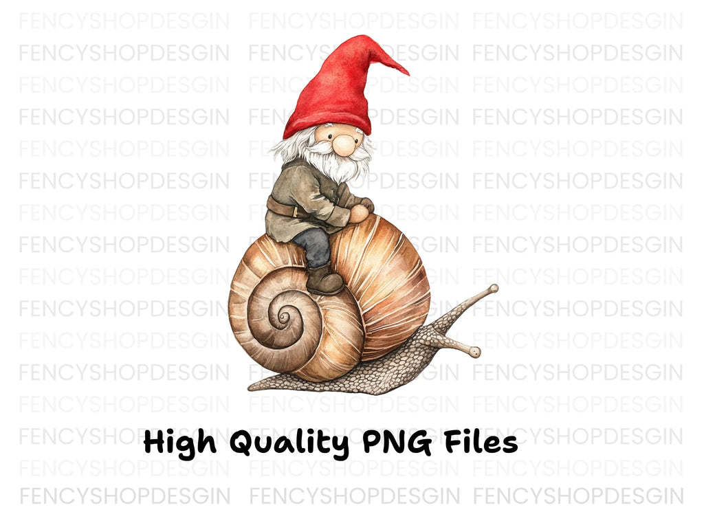 Red Hat Gnomes Riding Snails Clipart Bundle