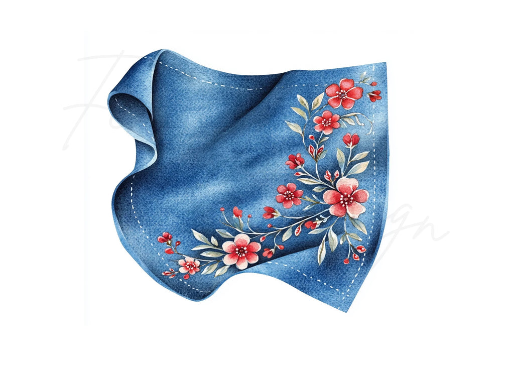 Embroidered Denim Fabric Clipart Bundle