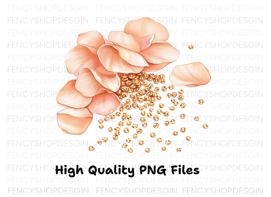 Blush Flowers Gold Glitter Clipart Bundle