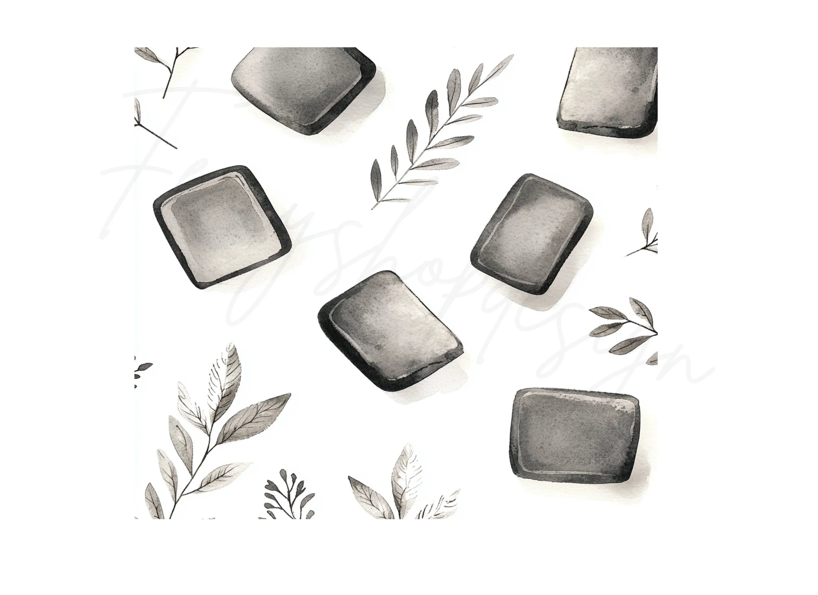 Monochrome Foliage Stones Clipart Bundle