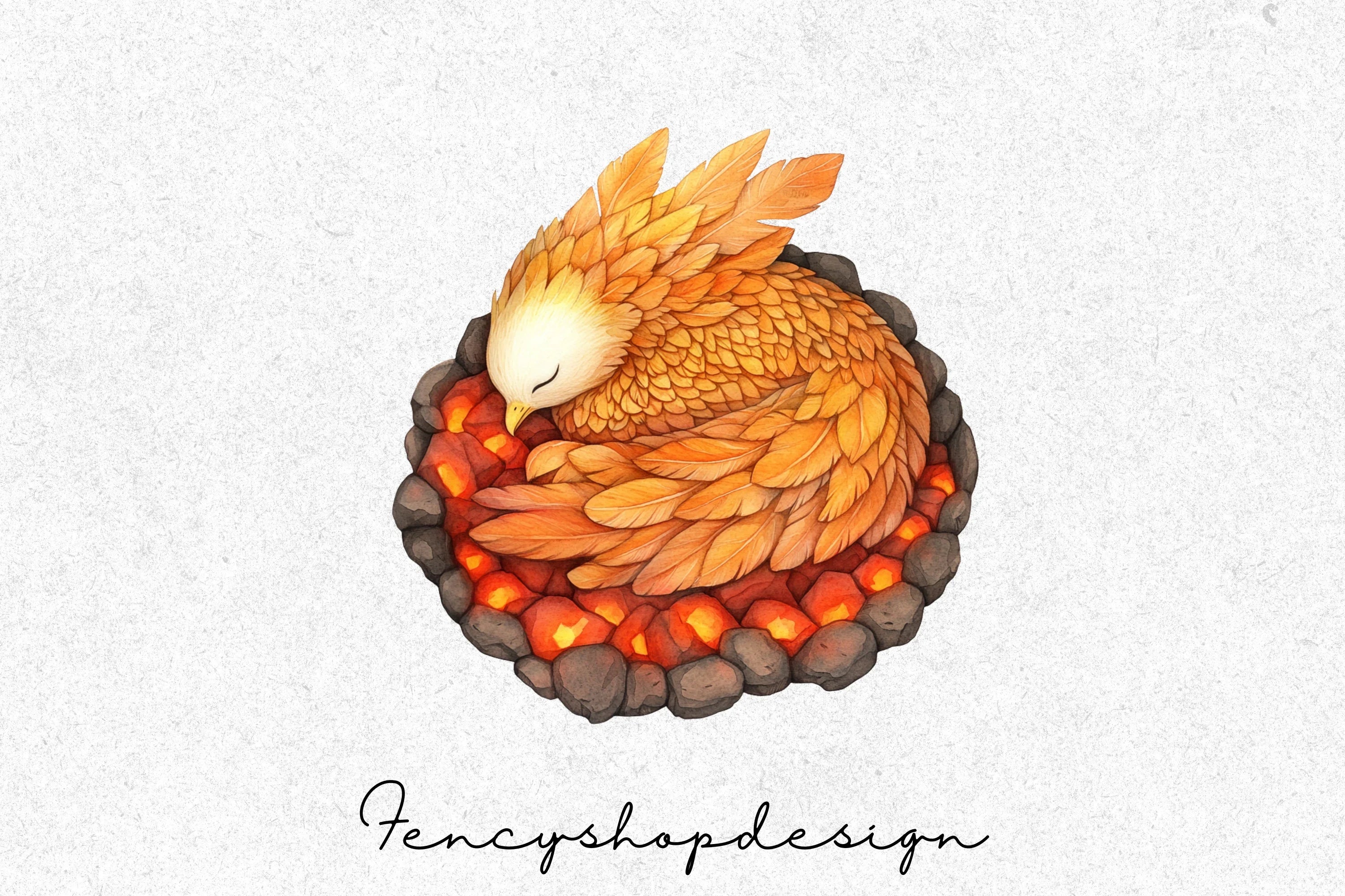 Sleeping Phoenix Chick in Ember Nest Clipart Bundle