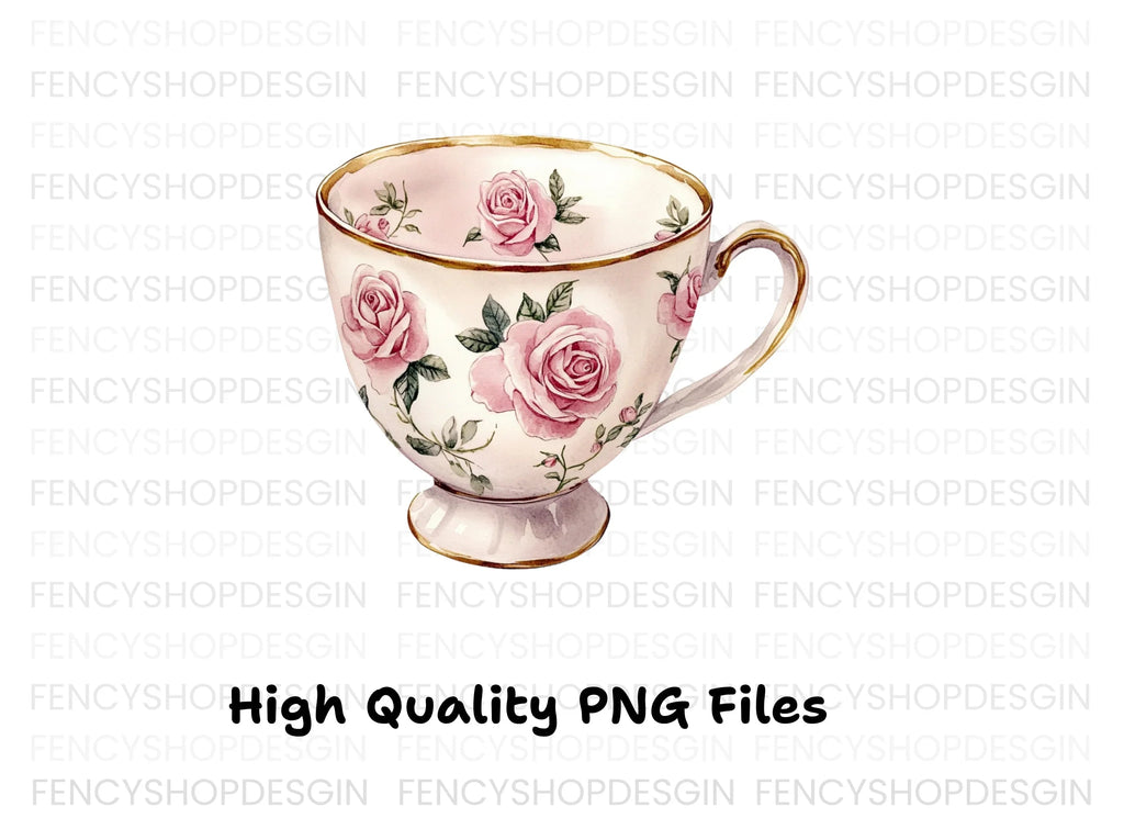 Pink Rose Teacup Clipart Bundle