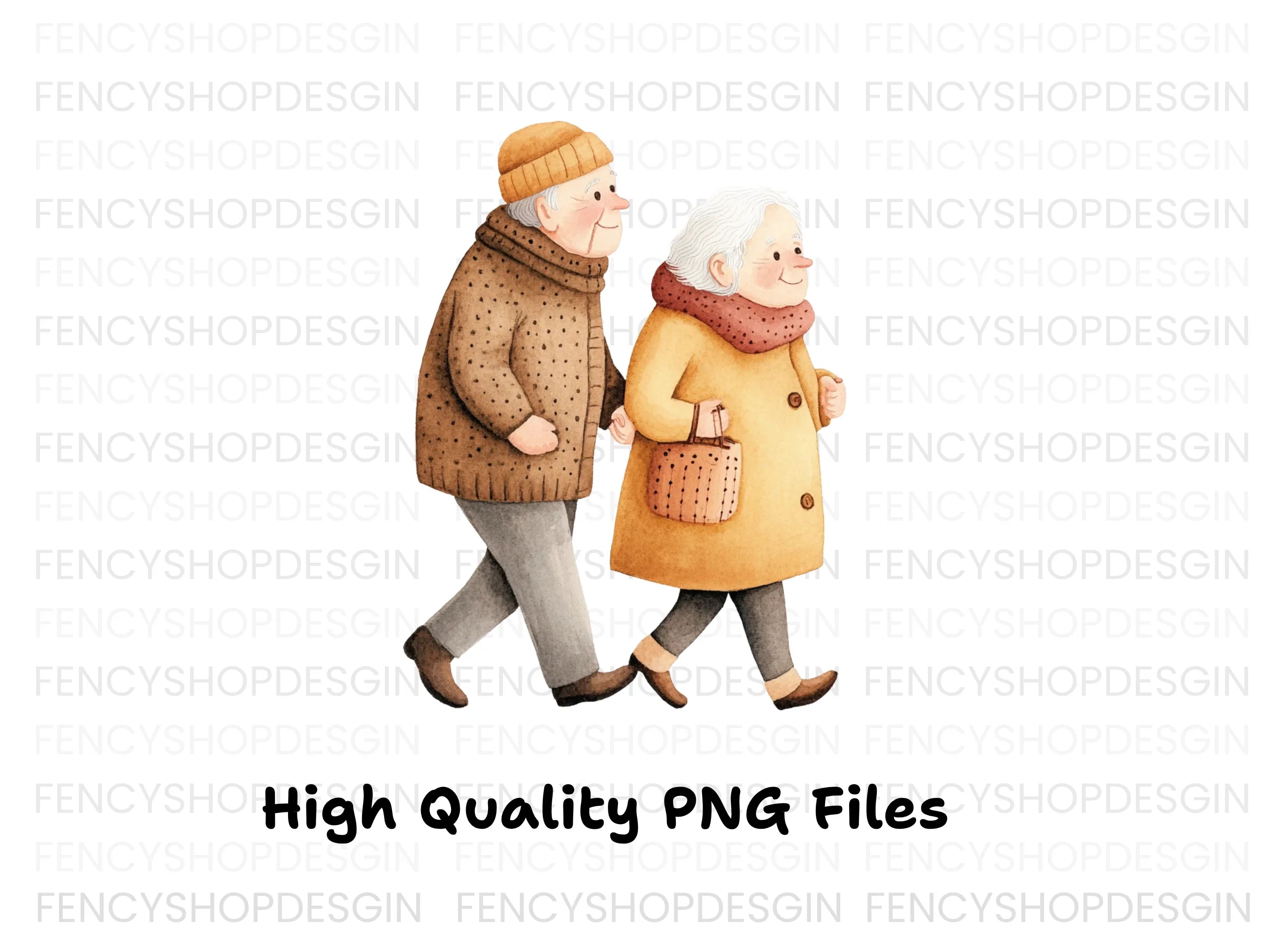 Elderly Couple Walking Clipart Bundle