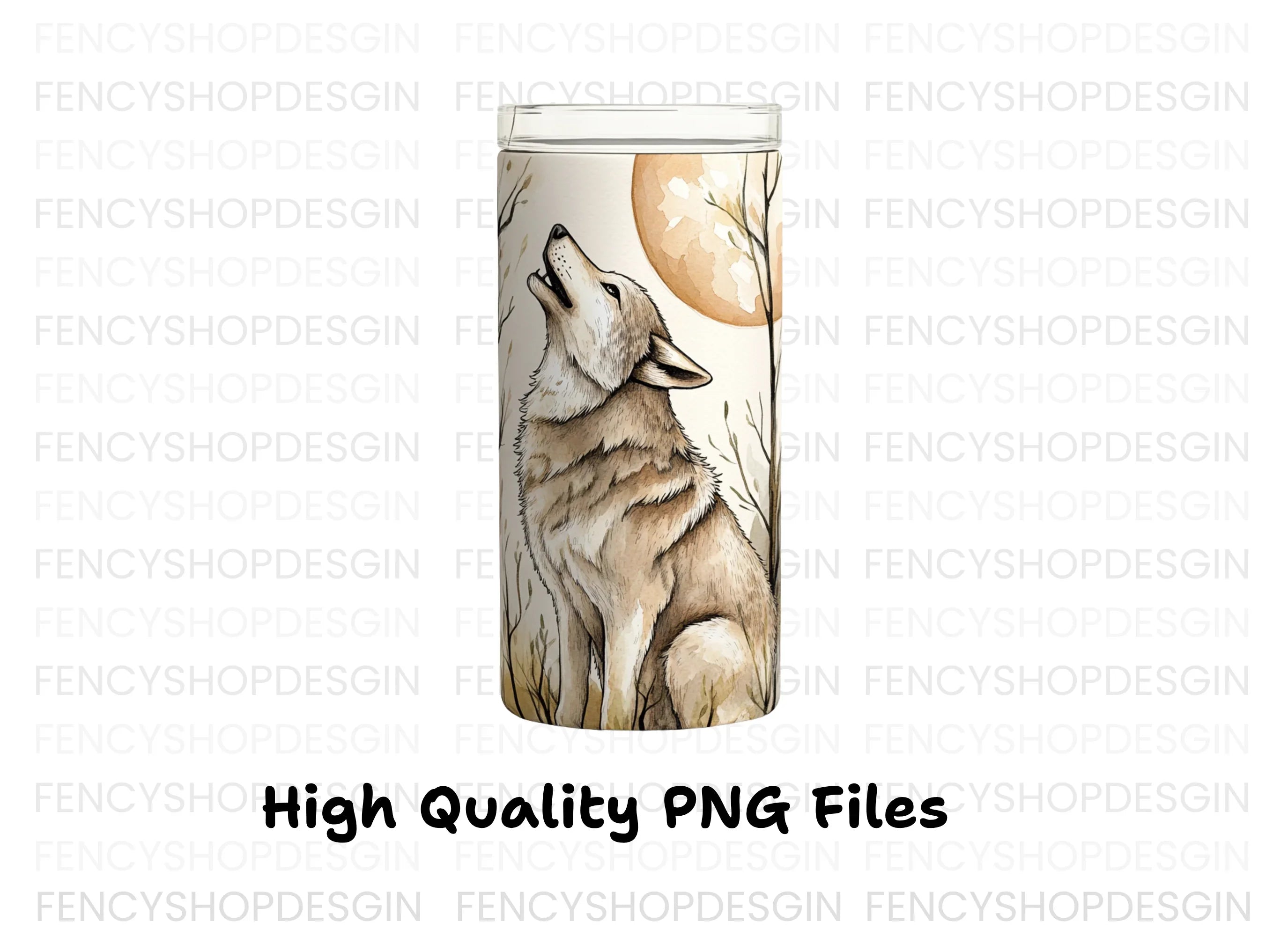 Autumn Wolf Howling at Moon Tumbler Clipart Bundle