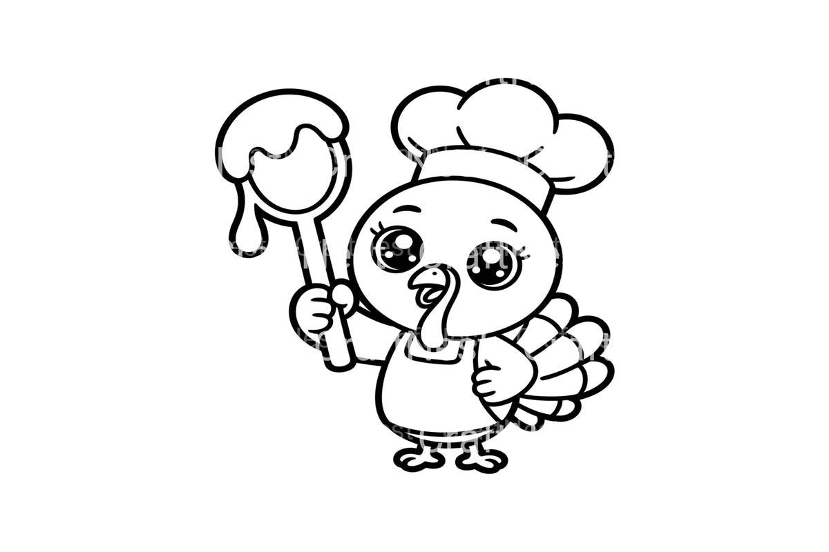 Cute Turkey Chef Coloring Books